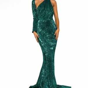 Emerald Sequin Backless Dress
